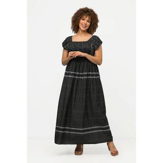 Ulla Popken  Smok-Maxikleid, Streifen, A-Linie, Carree-Ausschnitt 