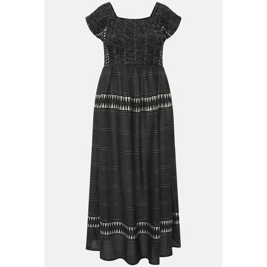 Ulla Popken Maxi Abito Smock Righe Linea A Scollo Quadrato  