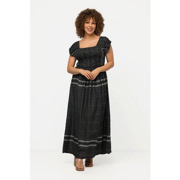 Robe maxi smockée, rayures, silhouette en A, décolleté carré