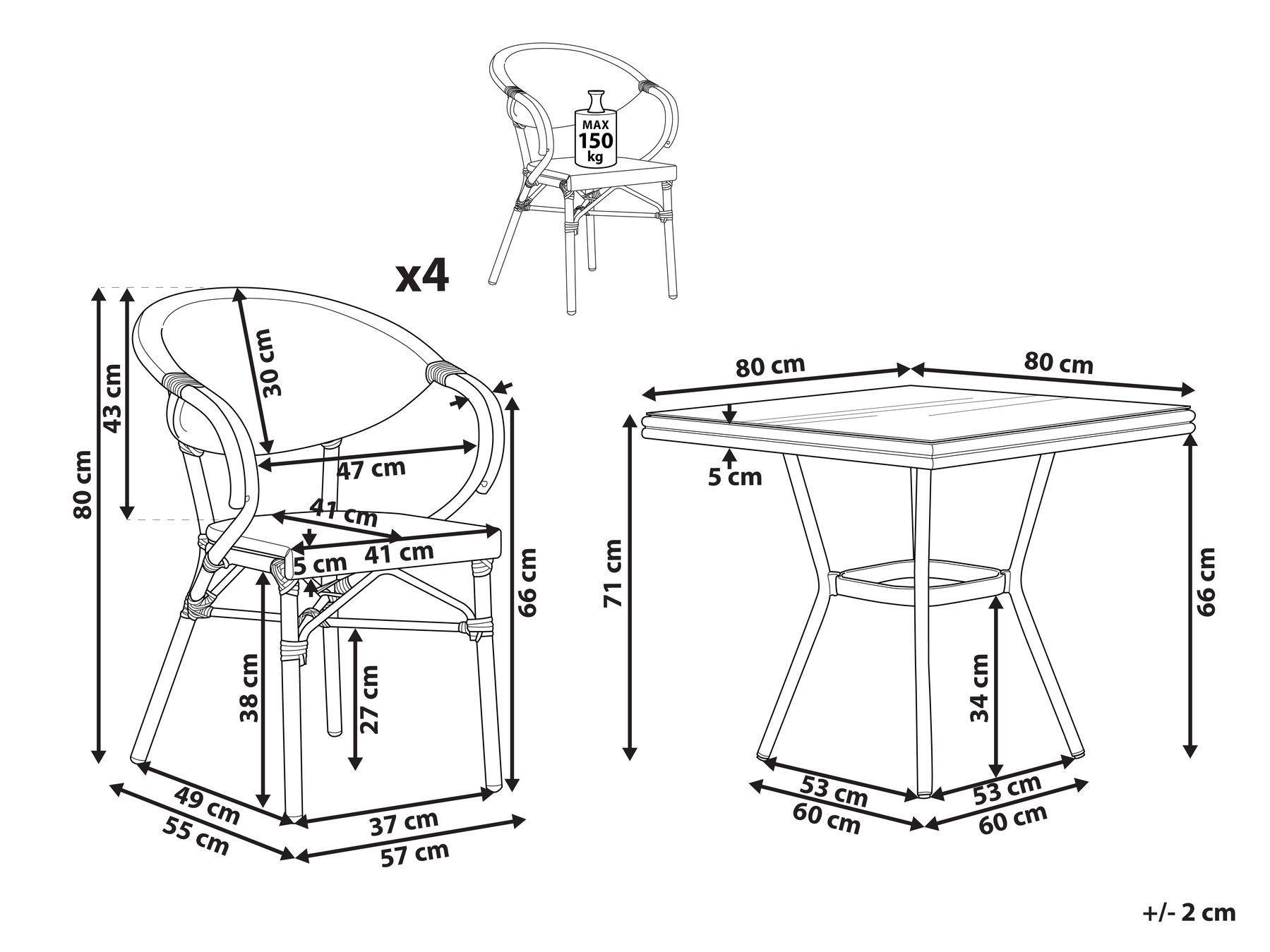 Beliani Ensemble de salle à manger de jardin pour 4 personnes en Polyrotin Boho CASPRI  