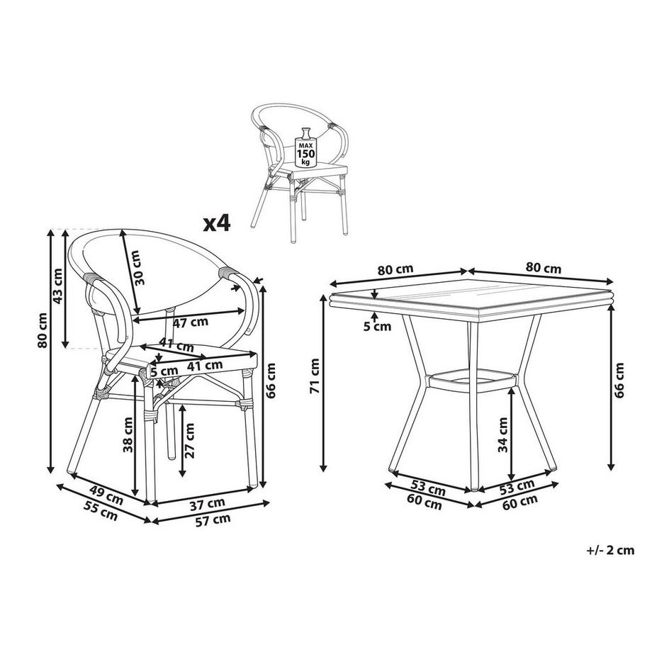Beliani Garten-Essgruppe für 4 Personen aus PE Rattan Boho CASPRI  