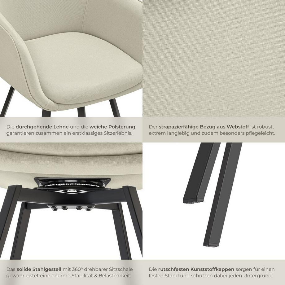 Tectake Chaise pivotante à accoudoirs Alicon rembourré  