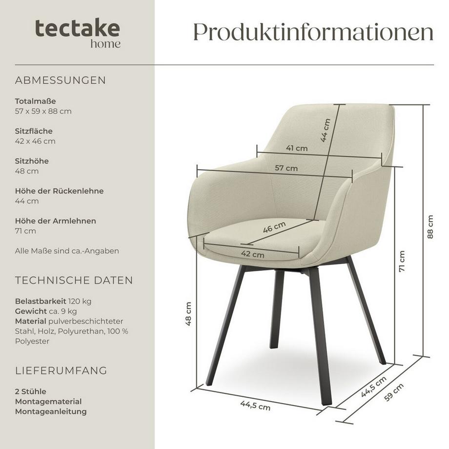 Tectake Chaise pivotante à accoudoirs Alicon rembourré  