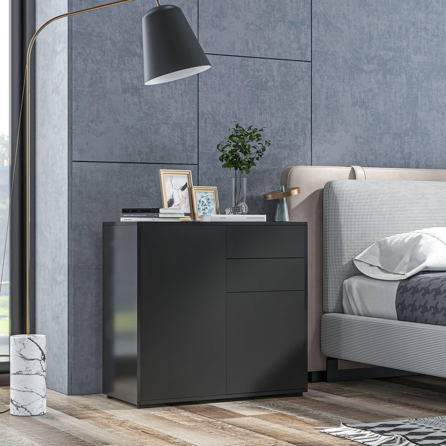 Northio Buffet Meuble De Rangement Noir Avec 2 Tiroirs Et 2 Portes, Protection Contre L'Inclinaison, Pour Salon/Chambre, 117X36X74Cm  