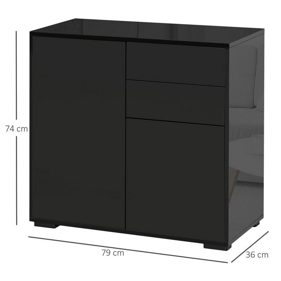 Northio Buffet Meuble De Rangement Noir Avec 2 Tiroirs Et 2 Portes, Protection Contre L'Inclinaison, Pour Salon/Chambre, 117X36X74Cm  