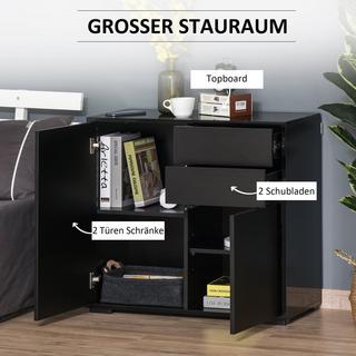 Northio Buffet Meuble De Rangement Noir Avec 2 Tiroirs Et 2 Portes, Protection Contre L'Inclinaison, Pour Salon/Chambre, 117X36X74Cm  