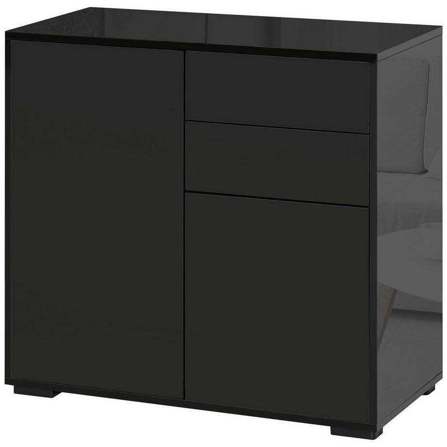 Buffet Meuble De Rangement Noir Avec 2 Tiroirs Et 2 Portes, Protection Contre L'Inclinaison, Pour Salon/Chambre, 117X36X74Cm