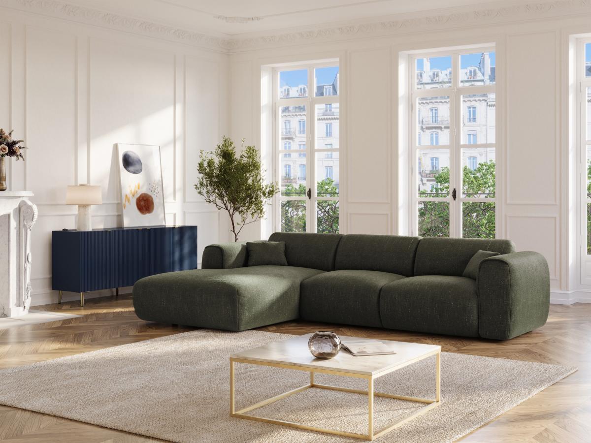 Vente-unique Grand canapé d'angle gauche en tissu texturé vert olive POGNIA  