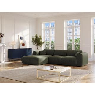 Vente-unique Grand canapé d'angle gauche en tissu texturé vert olive POGNIA  