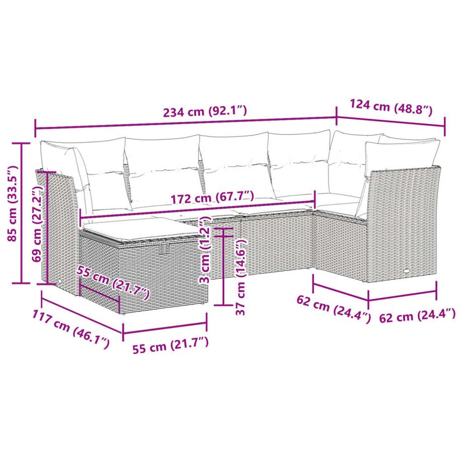VidaXL set di divani da giardino Polirattan  