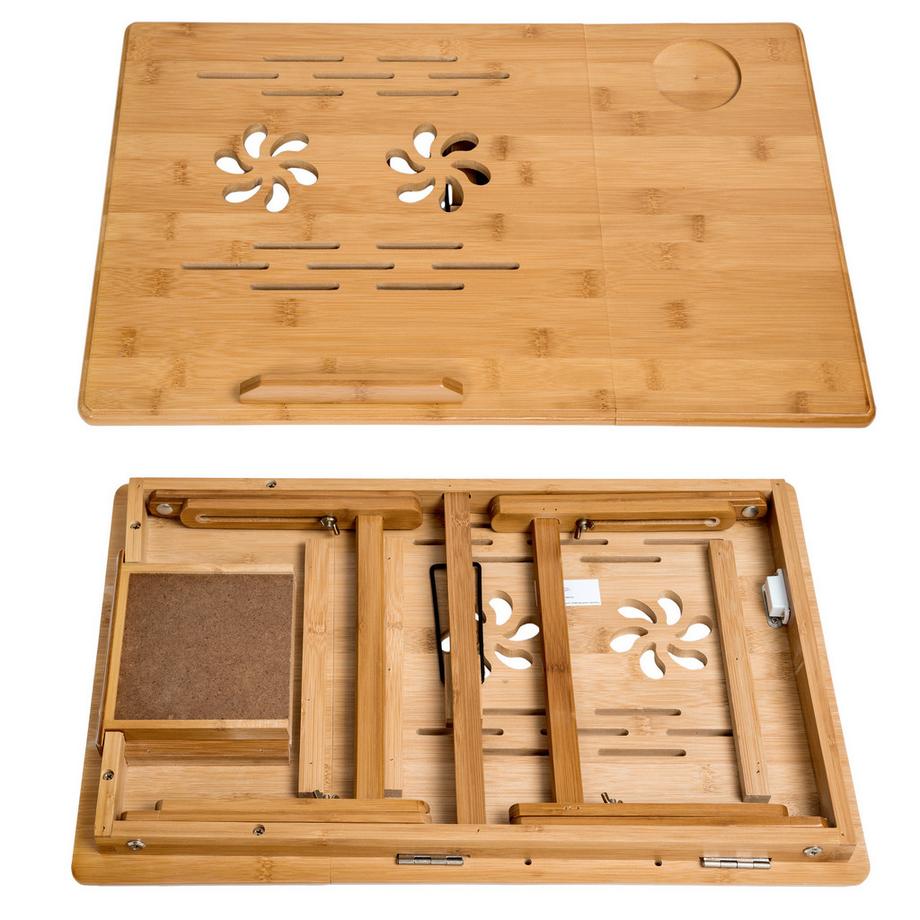 Tectake Tavolino per PC portatile  Helene in bambù, pieghevole e regolabile in altezza  