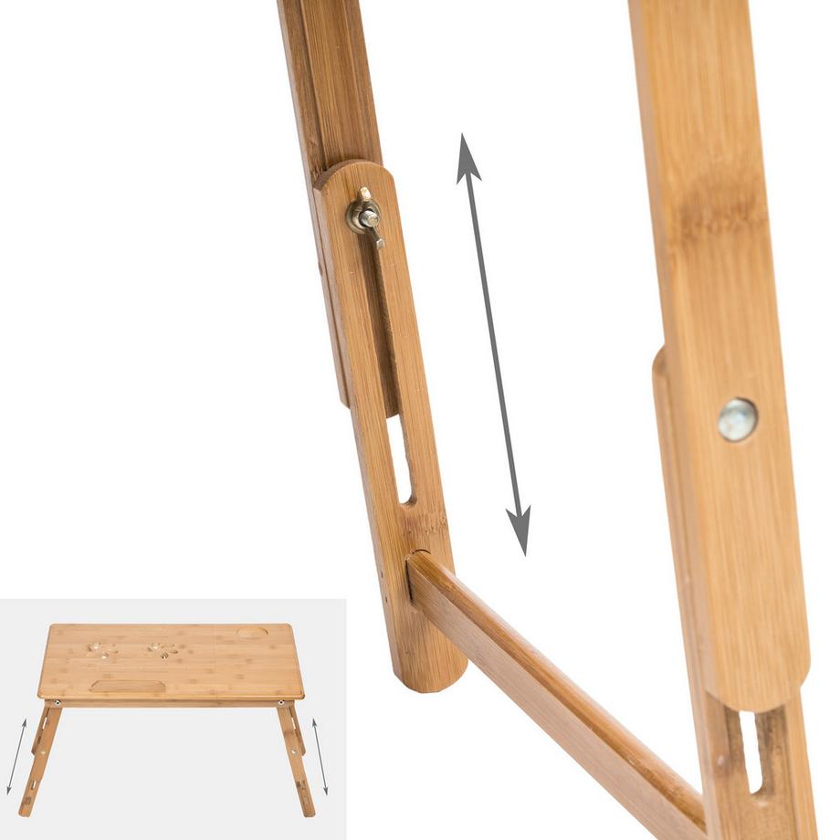 Tectake Tavolino per PC portatile  Helene in bambù, pieghevole e regolabile in altezza  