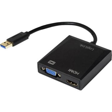LogiLink UA0234 USB / VGA / HDMI Adattatore [1x Spina A USB 3.2 Gen 1 (USB 3.0) - 1x Presa VGA, Presa HDMI] Ner