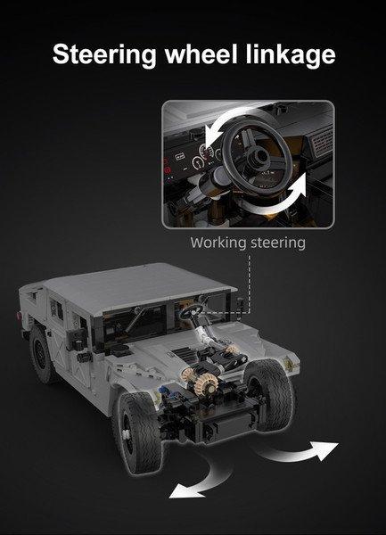 CADA       Technische Daten:      Anzahl Teile: 1386 Maßstab: 1:12 Abmessungen: 309x167x119mm Altersgruppe: 8+         Lieferumfang:        • 1x Humvee Bausatz (1386 Teile) • 1x Bauanleitung             Anzahl Teile : 1386                     