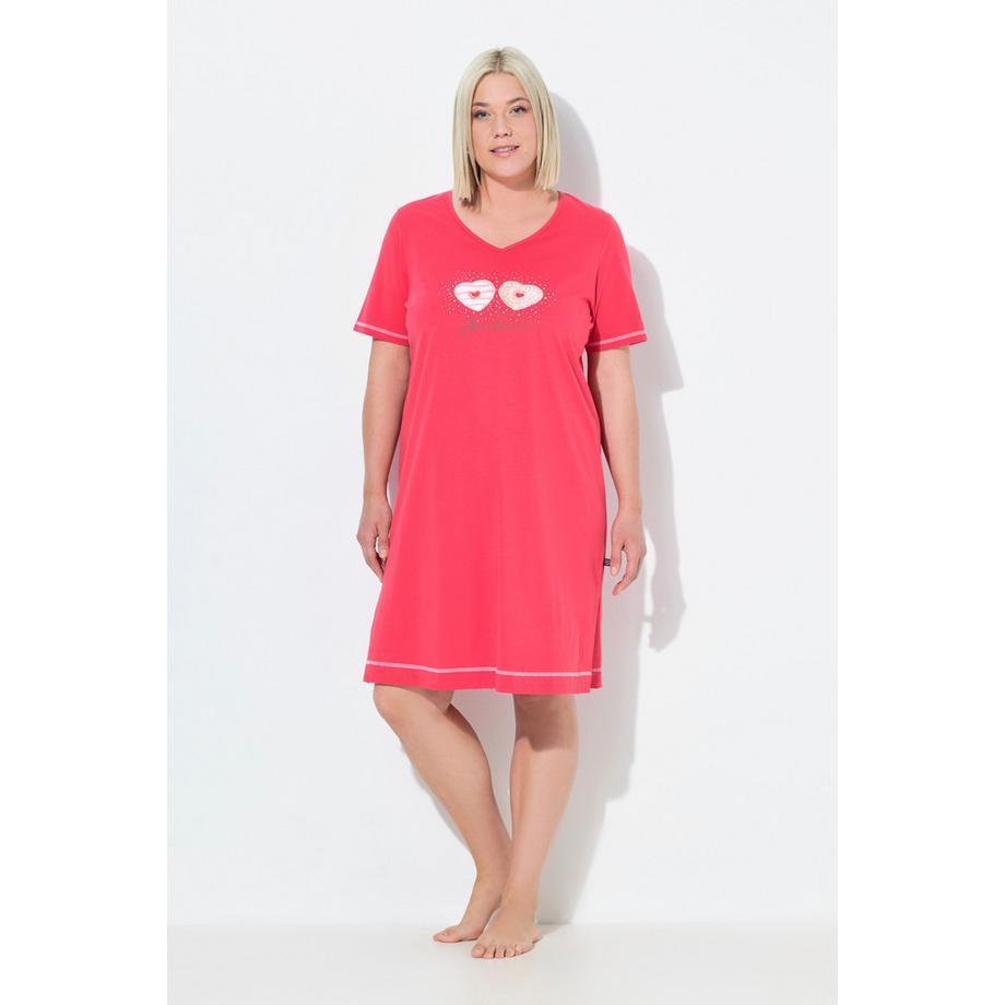 Ulla Popken Camicia da Notte Stampa Piazzata Scollo a V Mezza Manica  