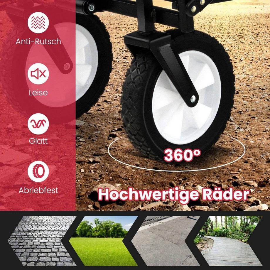 Northix Faltbarer Bollerwagen mit Verstellbarem Griff & Getränkehaltern bis 68 kg Belastbar für Einkaufen Camping Rot  