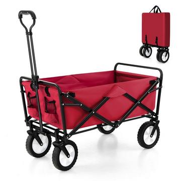 Carrello pieghevole con manico regolabile e portabicchieri, portata fino a 68 kg per la spesa, campeggio, rosso