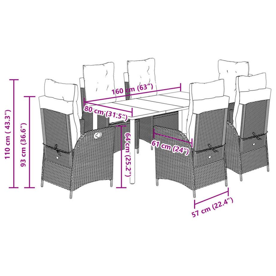 VidaXL set da pranzo da giardino Polirattan  