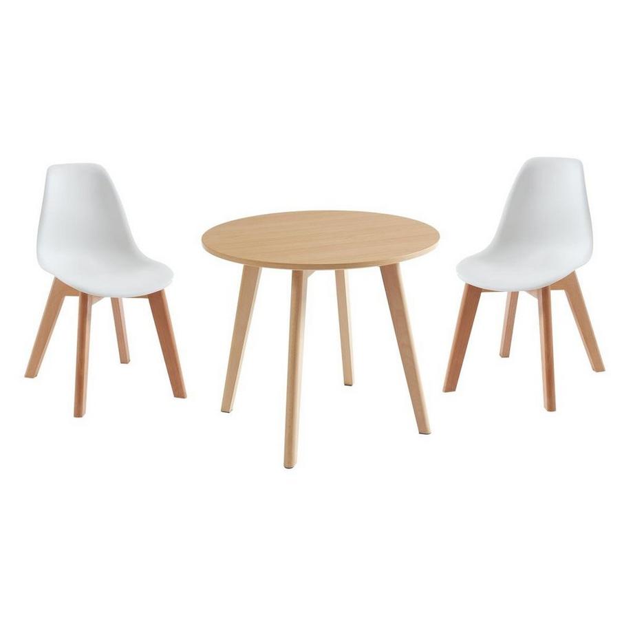Set tavolo per bambini LOULOUNE + 2 sedie Naturale e Bianco LILINOU