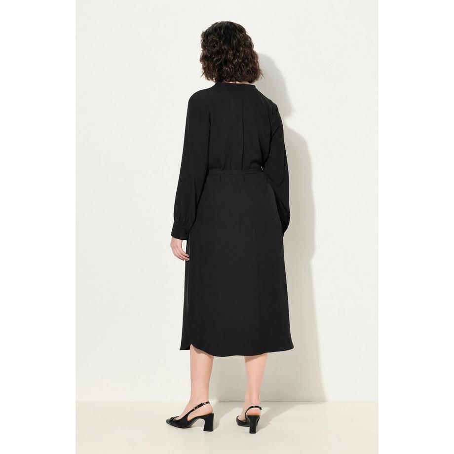 Ulla Popken Robe Midi Col V Ceinture à Nouer Manches Longues  