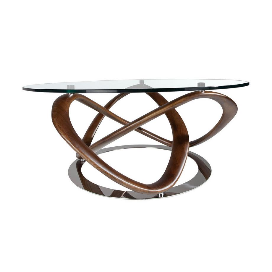 ANGEL CERDA Table basse ronde en verre trempé, noyer et acier chromé  