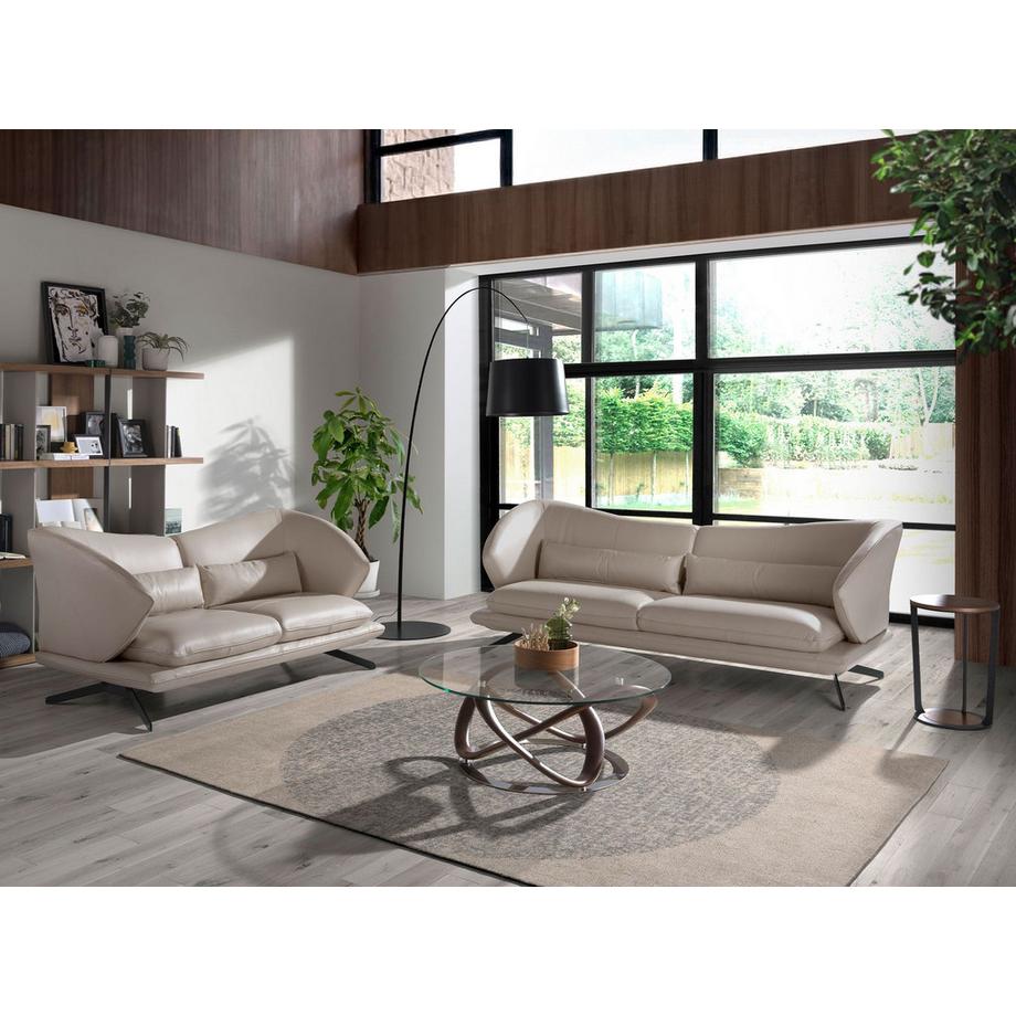 ANGEL CERDA Table basse ronde en verre trempé, noyer et acier chromé  