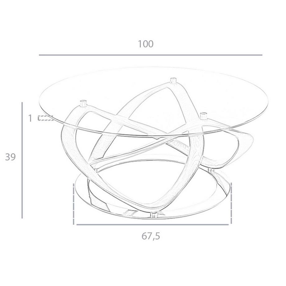 ANGEL CERDA Table basse ronde en verre trempé, noyer et acier chromé  