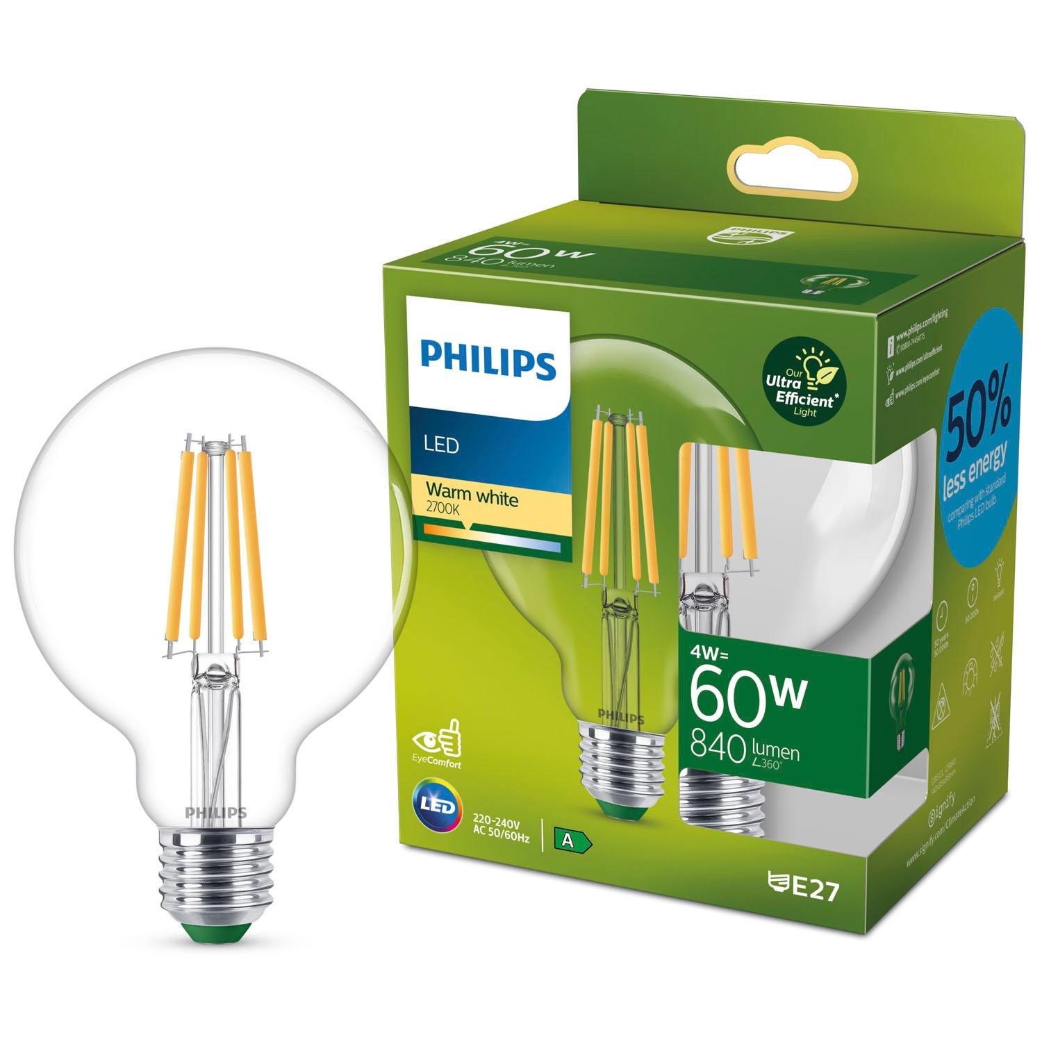 PHILIPS LED E27 G95 Globe 4W (60W) Klar 840lm 2700K Energieklasse A  