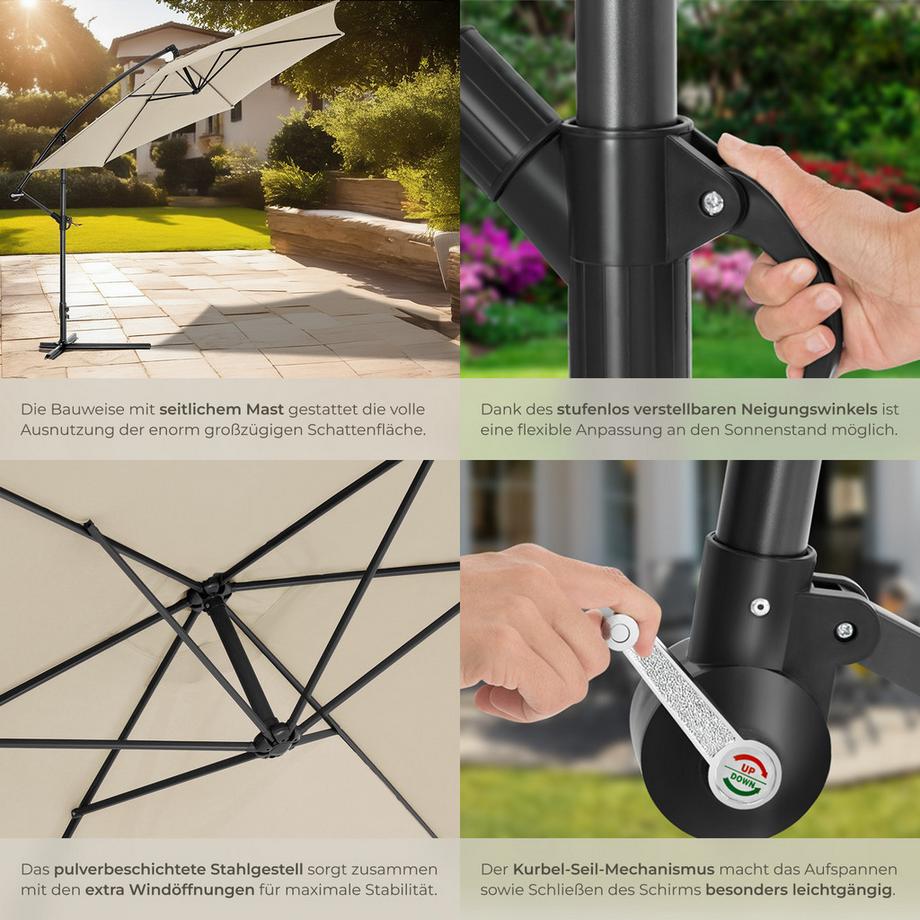 Tectake Sonnenschirm Ciccio Ø 350 cm leichtgängiger Mechanismus  