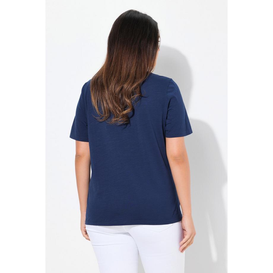 Ulla Popken T-shirt Message Denim Franges Col Rond Manches Courtes  