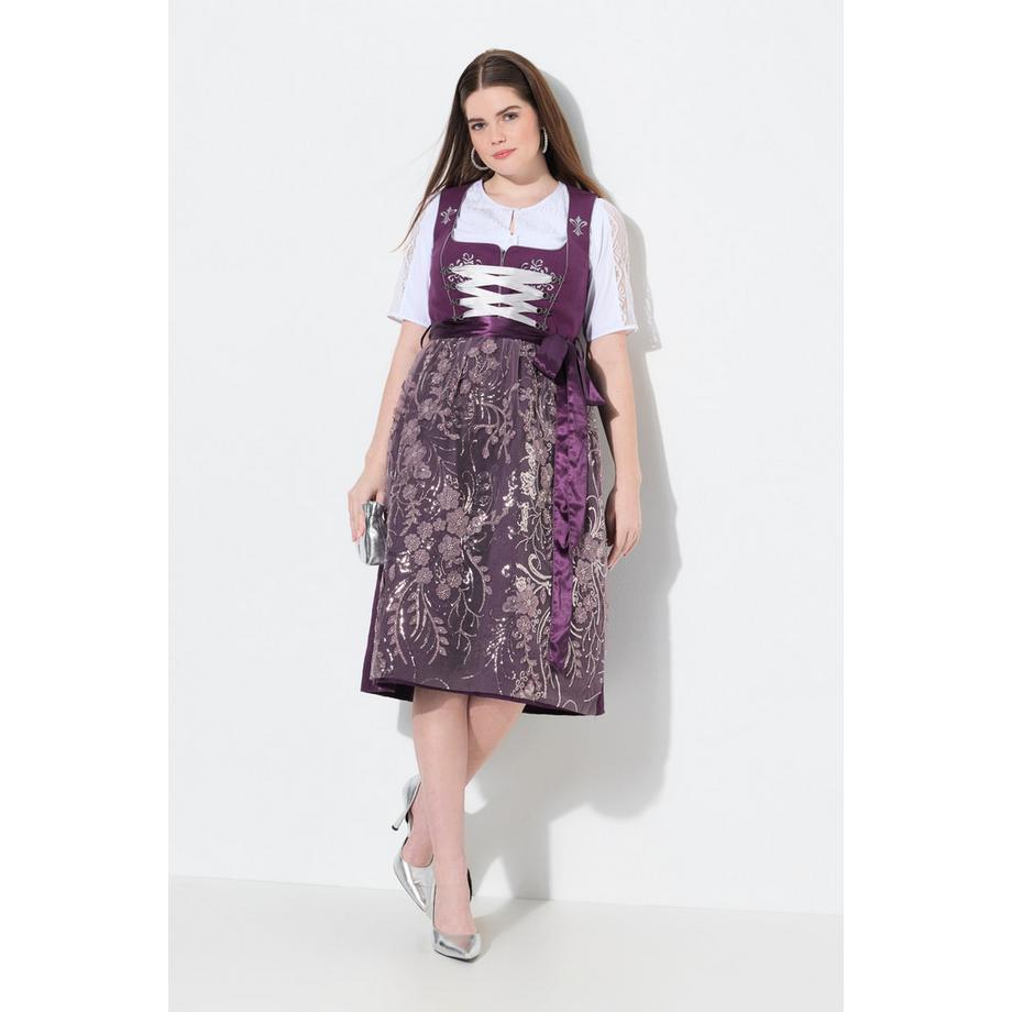 Ulla Popken Dirndl Ricamo Allacciatura Scollo Rettangolare Senza Maniche  