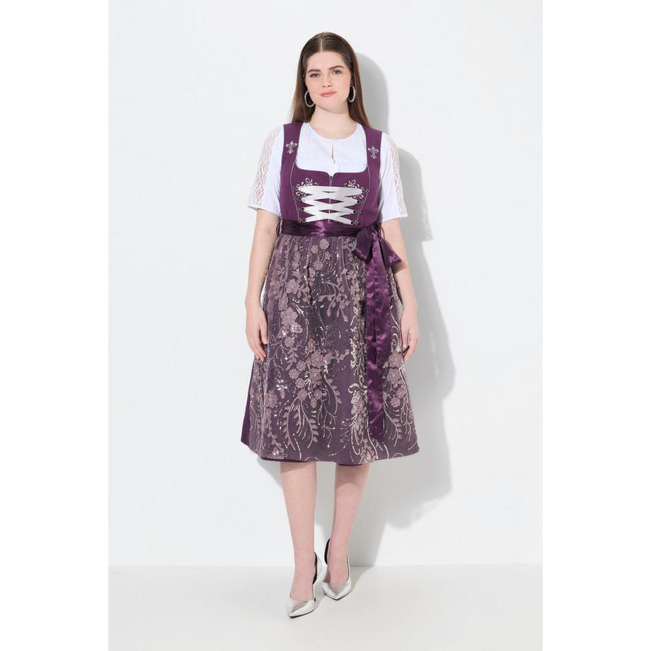 Ulla Popken Dirndl Ricamo Allacciatura Scollo Rettangolare Senza Maniche  