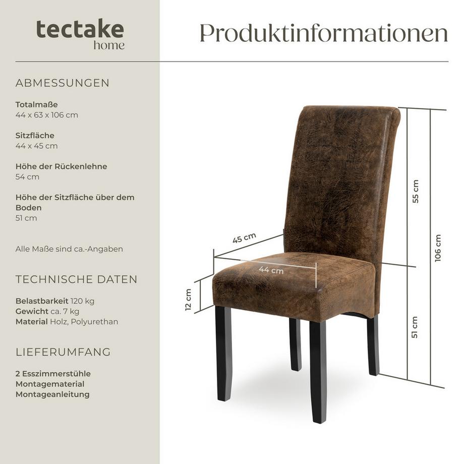 Tectake Chaise de salle à manger  avec revêtement en cuir synthétique  