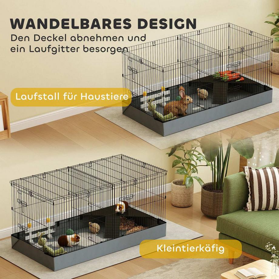 Northio  Kleintierkäfig, Kleintierstall mit Rampe, Trennwand, Nagerkäfig mit abnehmbarem Verdeck, Stoffboden, Kaninchenkäfig für Kleintiere Stahl Schwarz Aosom 