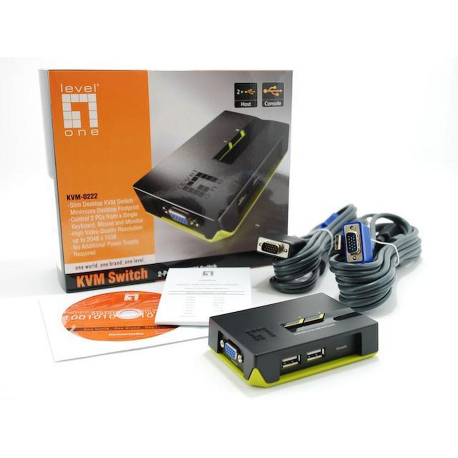 LevelOne  KVM-0222 switch per keyboard-video-mouse (kvm) Nero, Verde 
