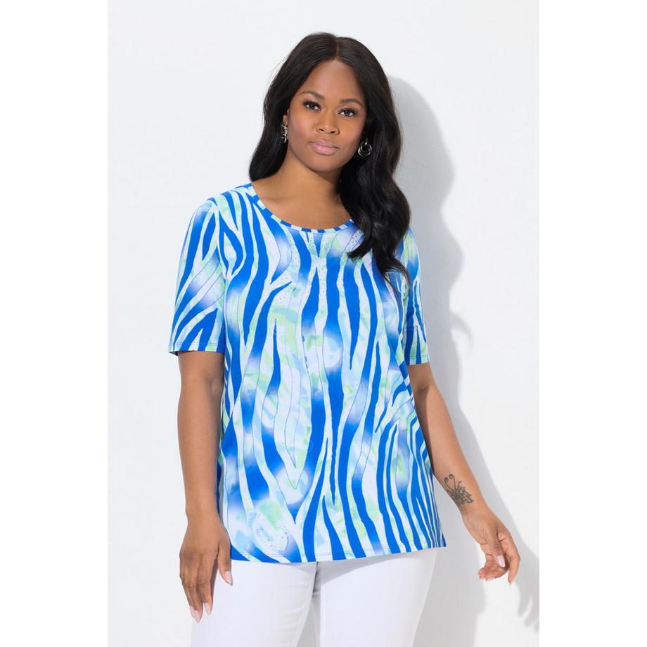 Ulla Popken T-Shirt Motif Zèbre Coupe Évasée Encolure Ronde Manches Courtes  