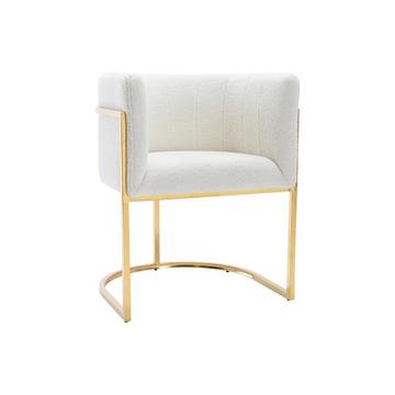 Chaise avec accoudoirs - Tissu bouclette et acier inoxydable - Blanc et doré - PERIA de Pascal MORABITO