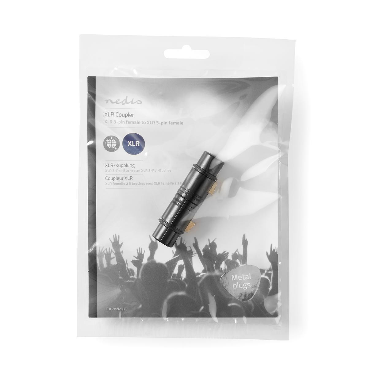 Nedis  Adattatore XLR | XLR 3 pin femmina | XLR 3 pin femmina | Nichelato | Dritto | Metallo | Nero | 1 pz. | Sacchetto di plastica 