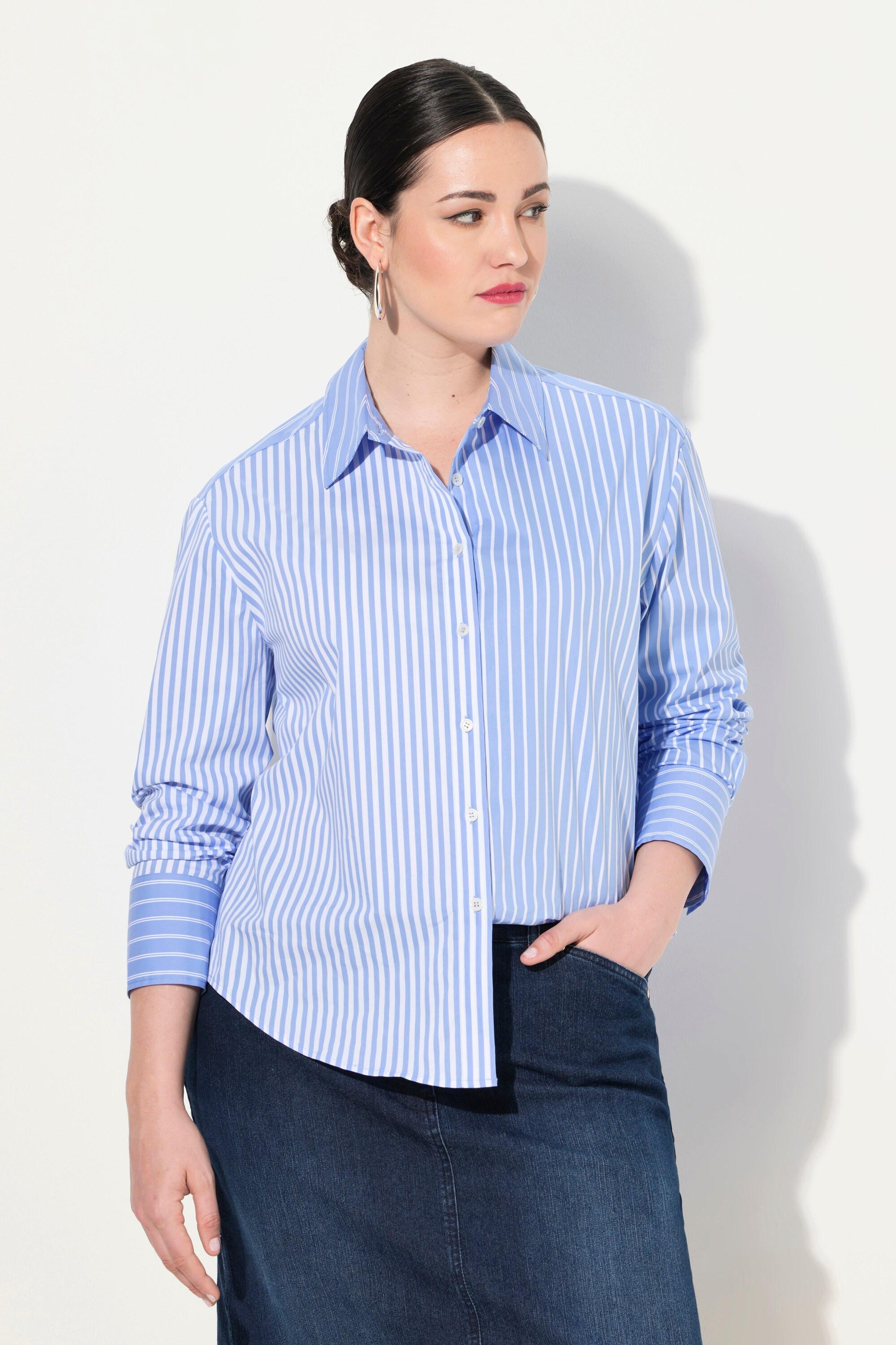 Ulla Popken  Camicia dal taglio oversize con righe, collo da camicia e maniche lunghe 