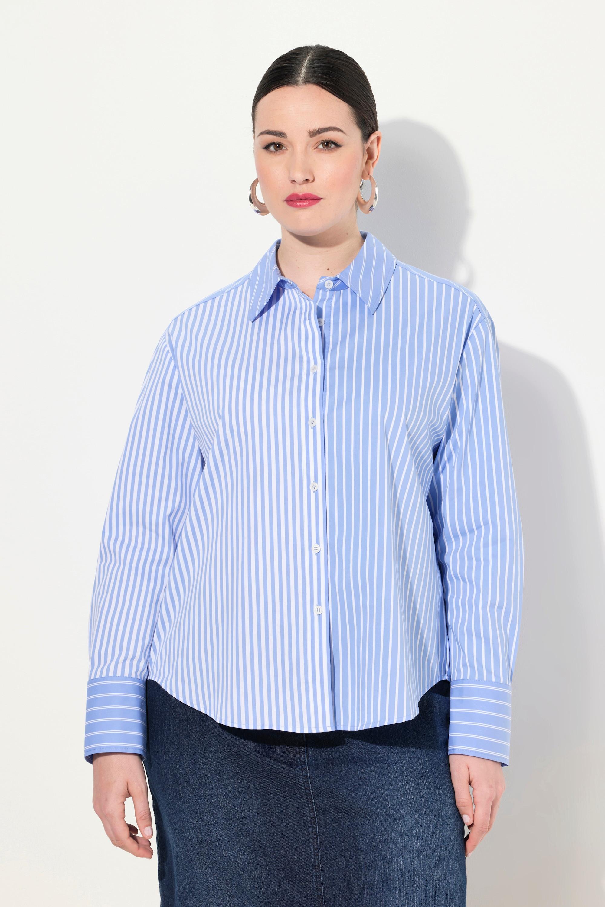 Ulla Popken  Camicia dal taglio oversize con righe, collo da camicia e maniche lunghe 