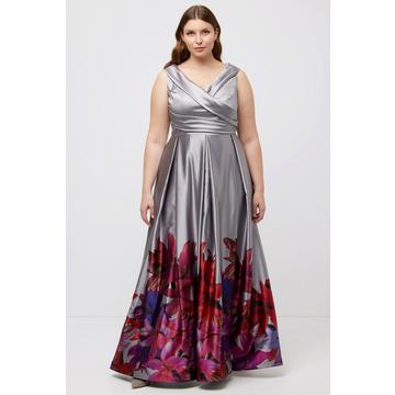 Abendkleid, Bordüre, A-Linie, V-Ausschnitt, ärmellos