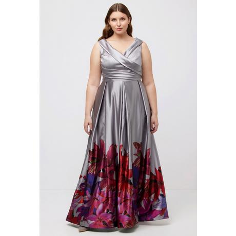 Ulla Popken  Abendkleid, Bordüre, A-Linie, V-Ausschnitt, ärmellos 