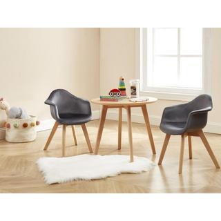 Vente-unique Lot de 2 chaises enfant avec accoudoirs en velours et hêtre - Anthracite - POUPINETTE  