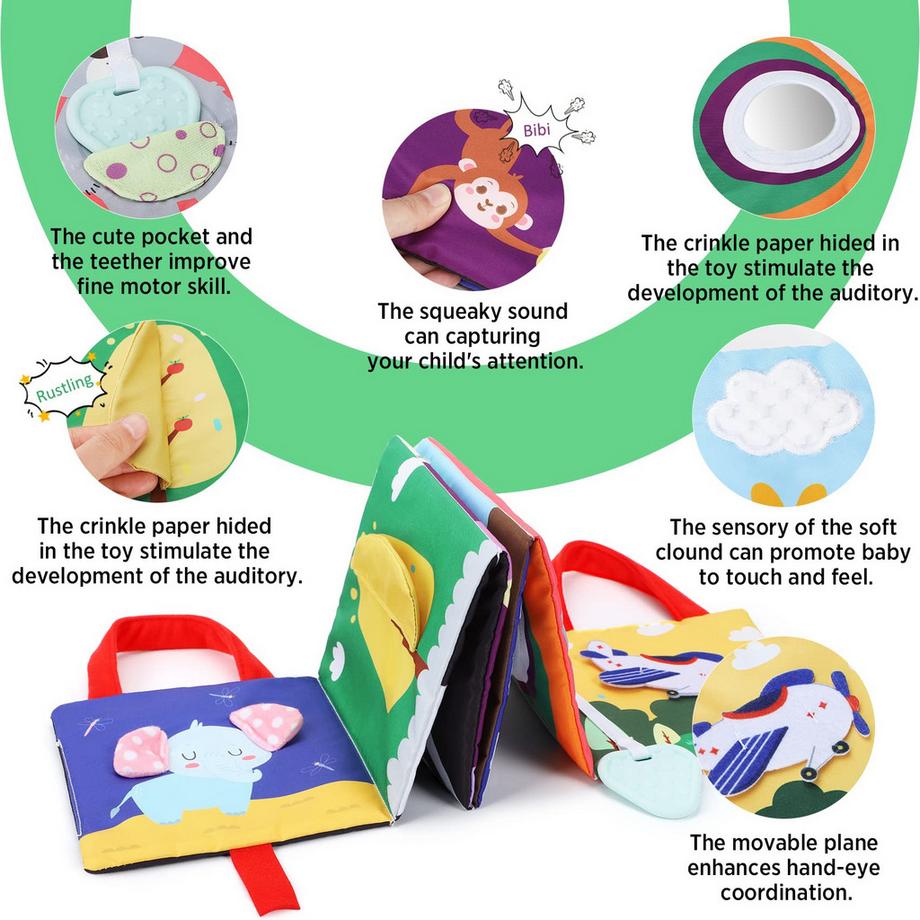 Activity-board  Livre en tissu pour bébés ,Livre jouet pour bébés,livres en tissu contrastés,jouets d'apprentissage perceptif 