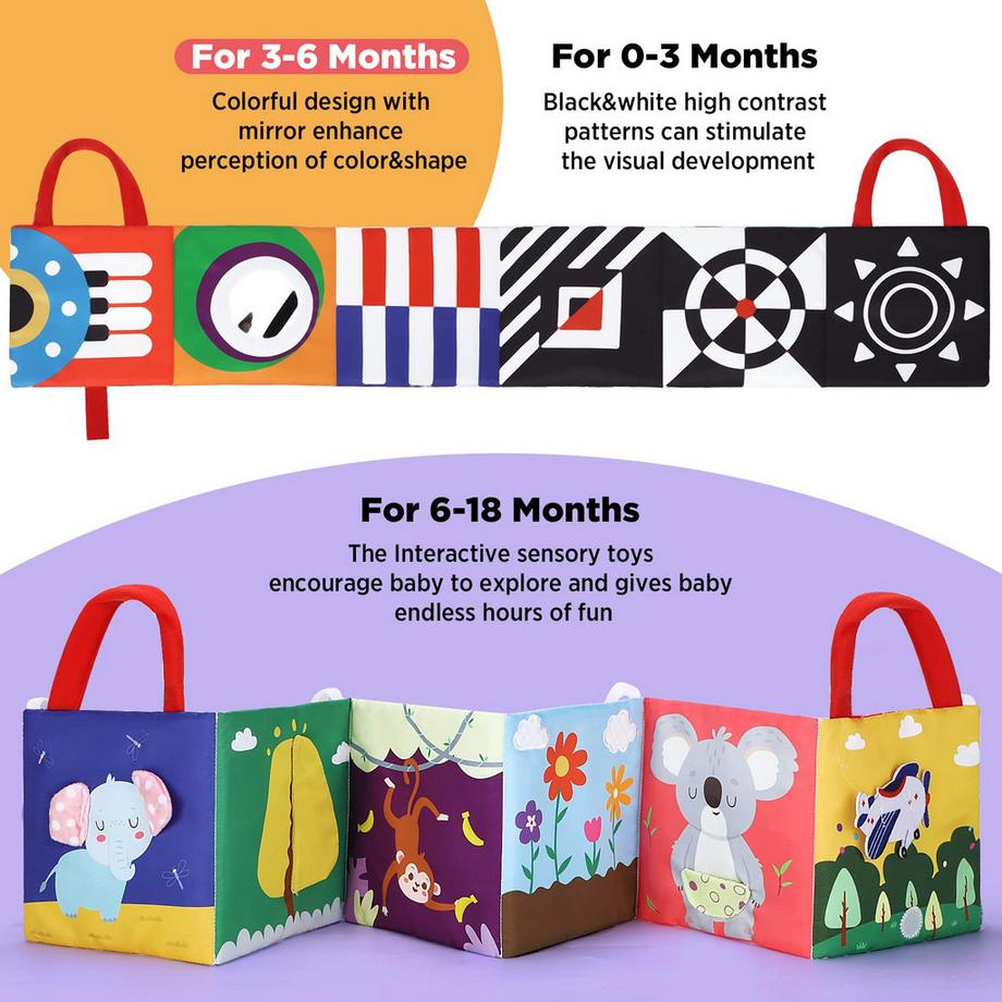 Activity-board  Livre en tissu pour bébés ,Livre jouet pour bébés,livres en tissu contrastés,jouets d'apprentissage perceptif 