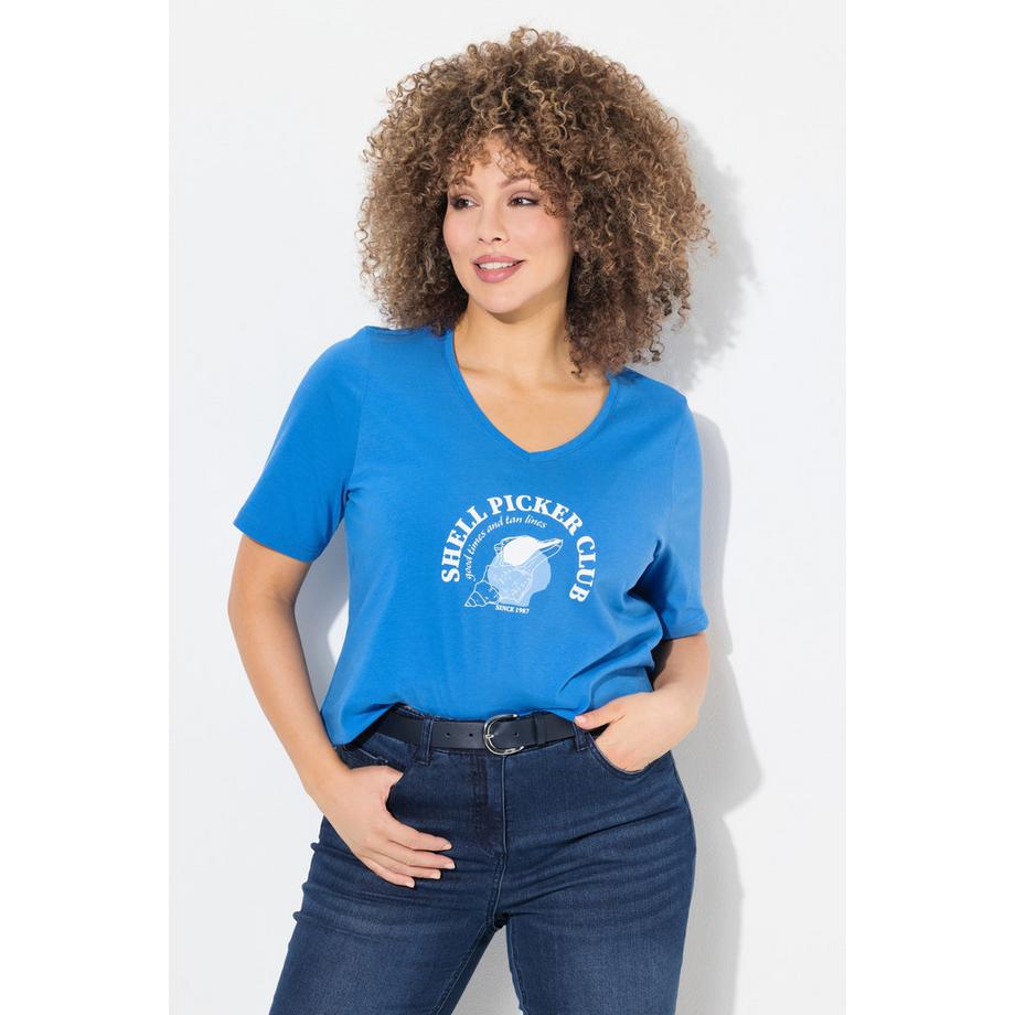 Ulla Popken T-Shirt Classic Motif Coquillages Col V Manches Courtes  