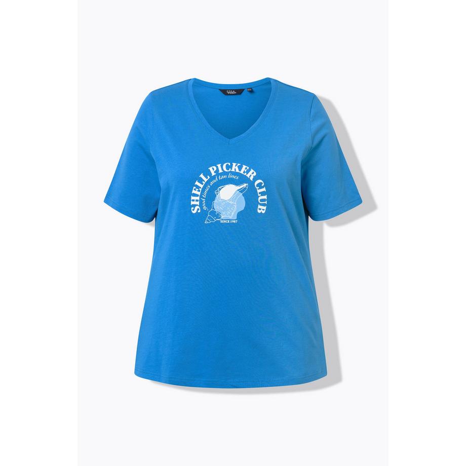 Ulla Popken T-Shirt Classic Motif Coquillages Col V Manches Courtes  