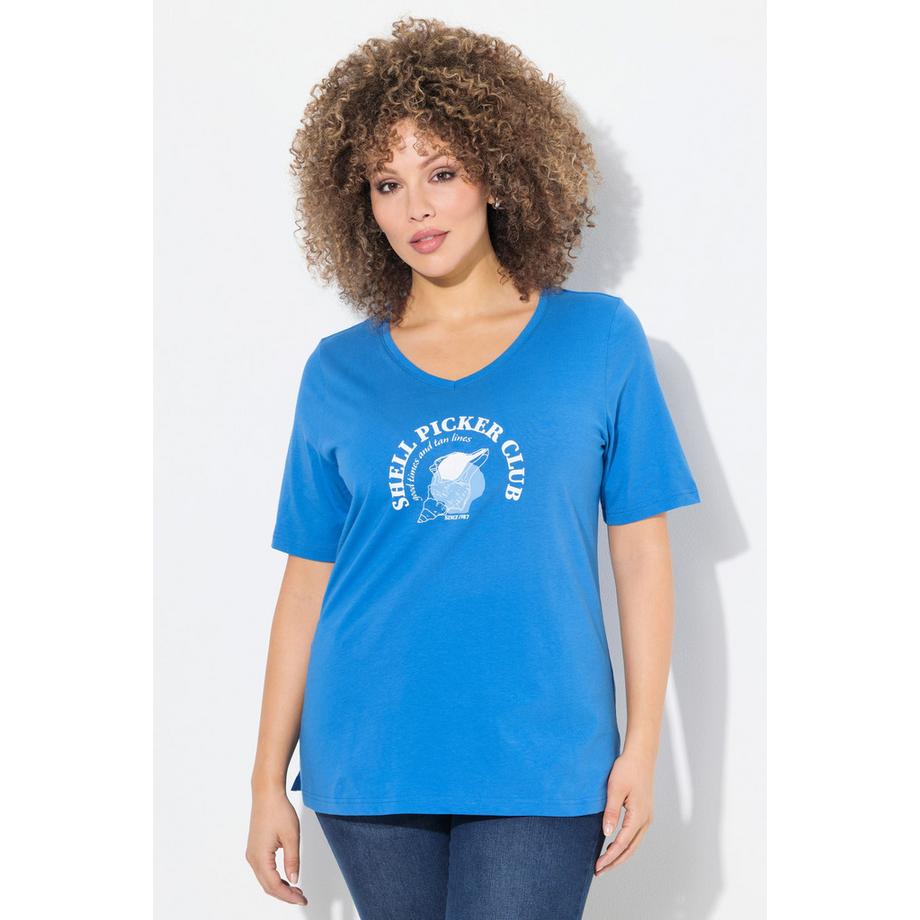 Ulla Popken T-Shirt Classic Motif Coquillages Col V Manches Courtes  