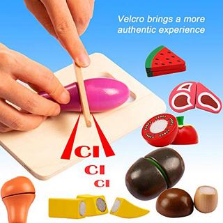 Activity-board  Accessoires de cuisine, accessoires de cuisine en bois pour enfants, jouets de cuisine en bois pour enfants, jouets d'apprentissage de simulation de cuisson de fruits, légumes et viandes. 