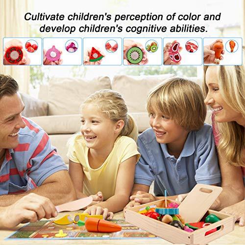 Activity-board  Accessoires de cuisine, accessoires de cuisine en bois pour enfants, jouets de cuisine en bois pour enfants, jouets d'apprentissage de simulation de cuisson de fruits, légumes et viandes. 